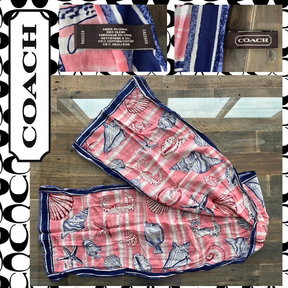 OBO. COACH Beach Motif Seahorse Starfish Shell Wrap Long Scarf Oblong